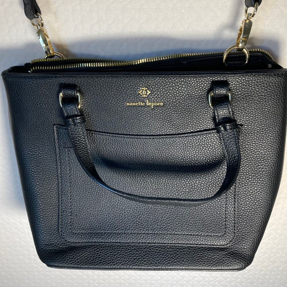 Nanette Lepore Black Faux Leather Snap & Zip Multi Compartment Shoulder Bag